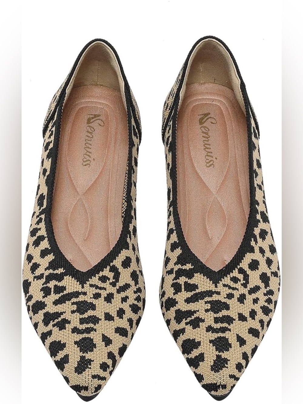 Amazon Women's Leopard-Print Pointed Toe Flats - Beige & Black